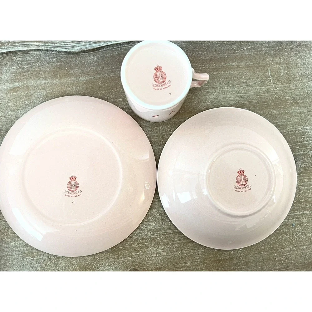 Vtg James Kent Old Foley England Nursery Rhyme Cup Bowl Plate Set Pink Alphabet - Picture 5 of 11
